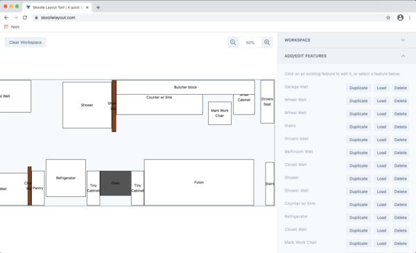 Screenshot of the skoolie layout builder